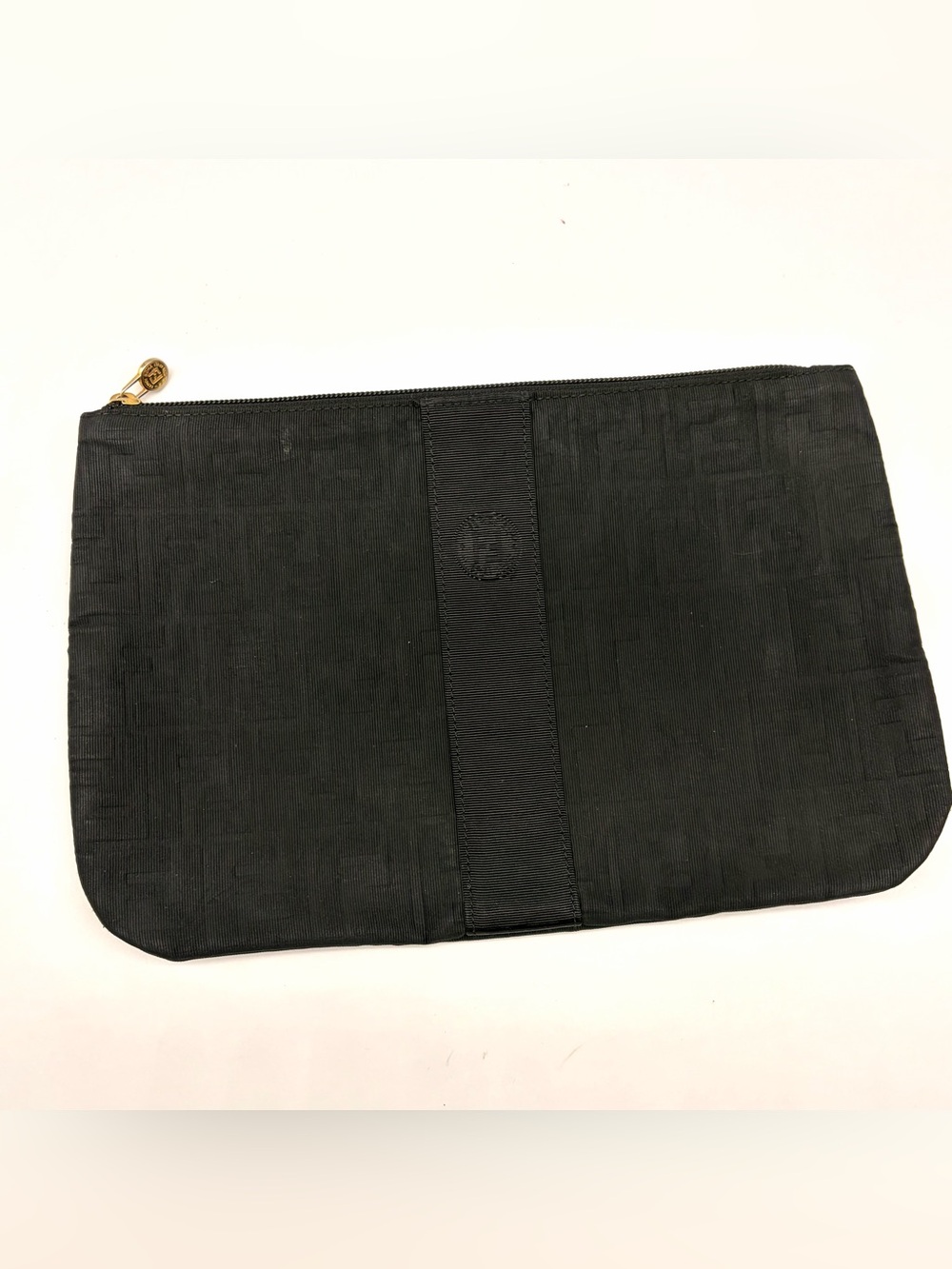 Fendi Monogram Logo Canvas Black Large Rectangular Clutch Pouch Wallet Zip Bag